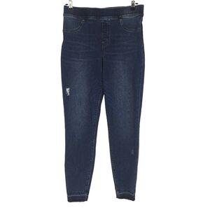 Spanx Skinny Jeans High Rise Dark Wash Distressed Pull On Denim Large